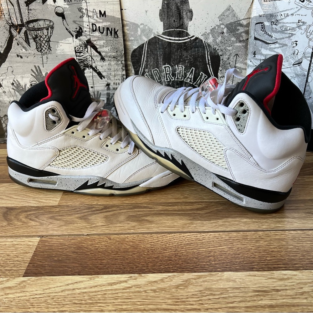 2017 AirJordan 5 Retro White Cement Sneakers 136027-104